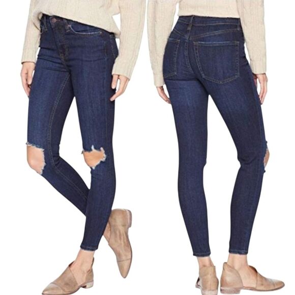 Free People Denim - Free People Women Pants Busted Distressed High Rise Skinny Blue Jeans Size 28